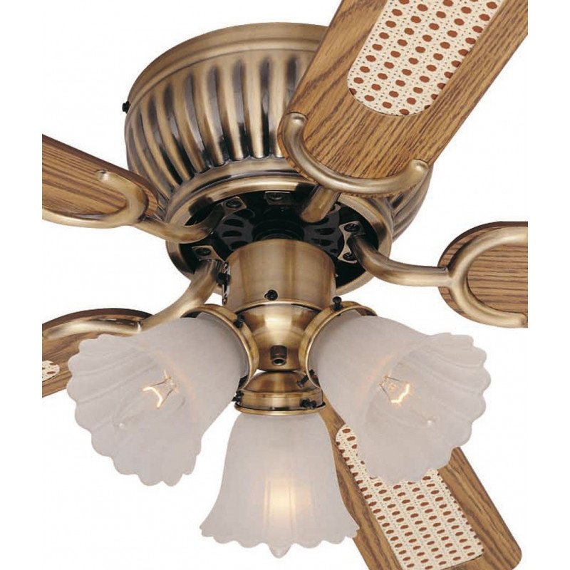 Ventilatore da soffitto, Kissa, 105 cm, stile classico, ottone anticato, pale double face, reversibile, con luce.