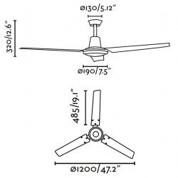 Ventilatore da soffitto, Eco Indus, 120cm, bianco, Industriale, 120 cm, Faro.